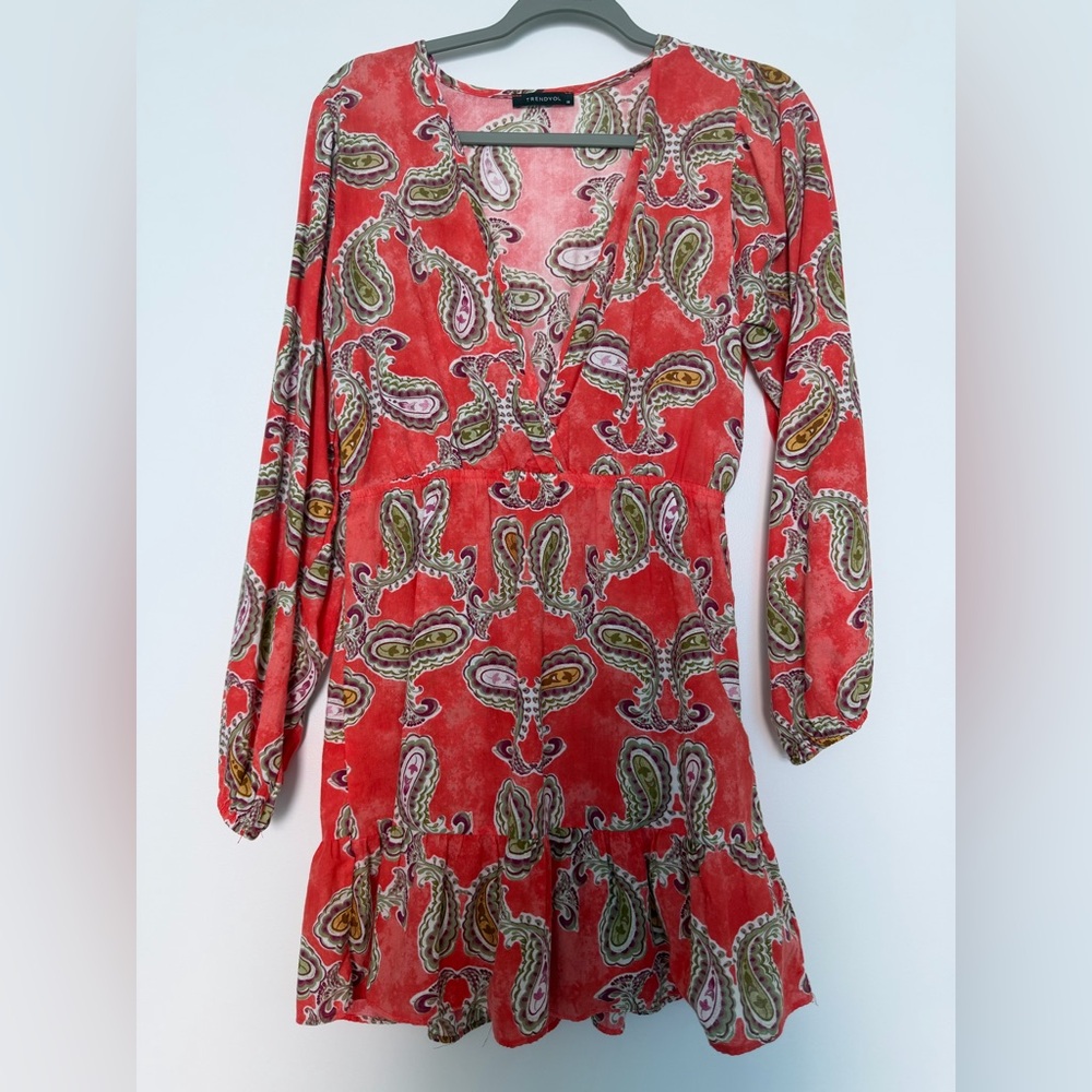 Trendyol Pink and Green Paisley Dress